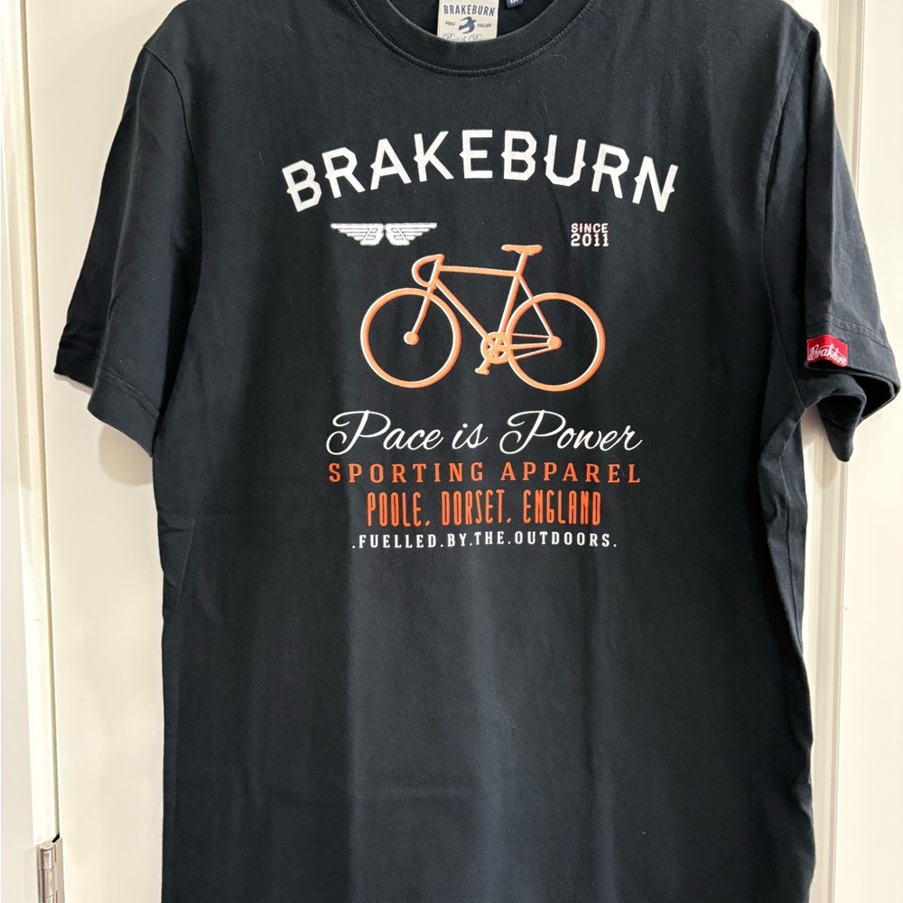 Brakeburn Black Tee with Orange Bicycle Design